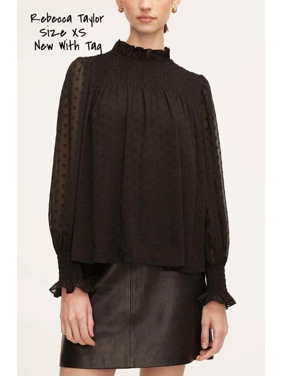 Rebecca Taylor Tops - Rebecca Taylor Blouse Mock Neck Top Puff Sleeve Black Size XS New With Tag